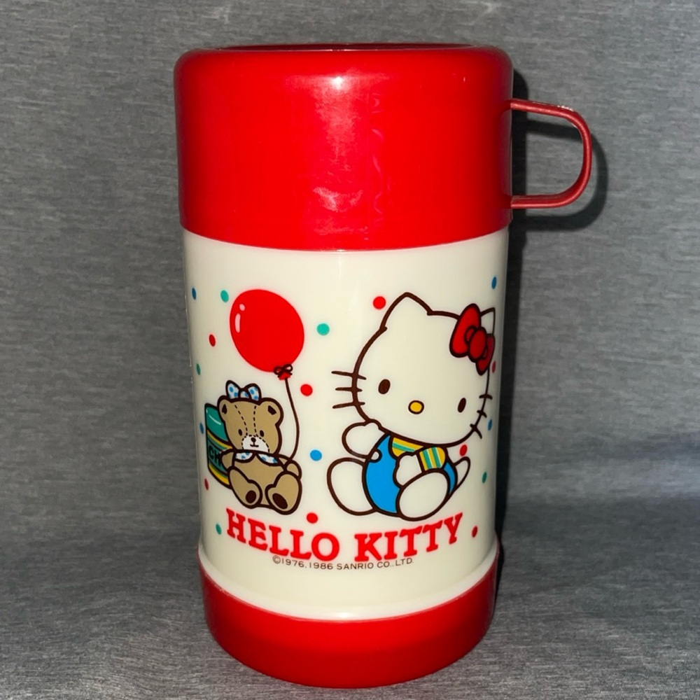 Vintage 1986 Hello Kitty Thermos W Lid Tiny Chum Bear Red Balloon - Sanrio 80s